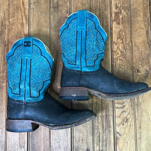 Mens Cinch Edge great handmade cowboy boots teal black square toe size 6.5 - Picture 1 of 9